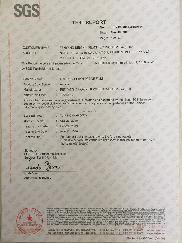 The Testing Report Of PPF By SGS